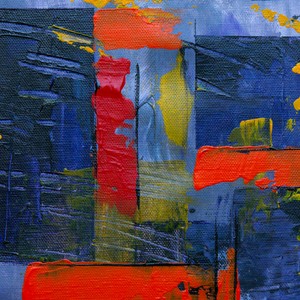 Vibrant abstract expressionist painting with bold colors and textured strokes.